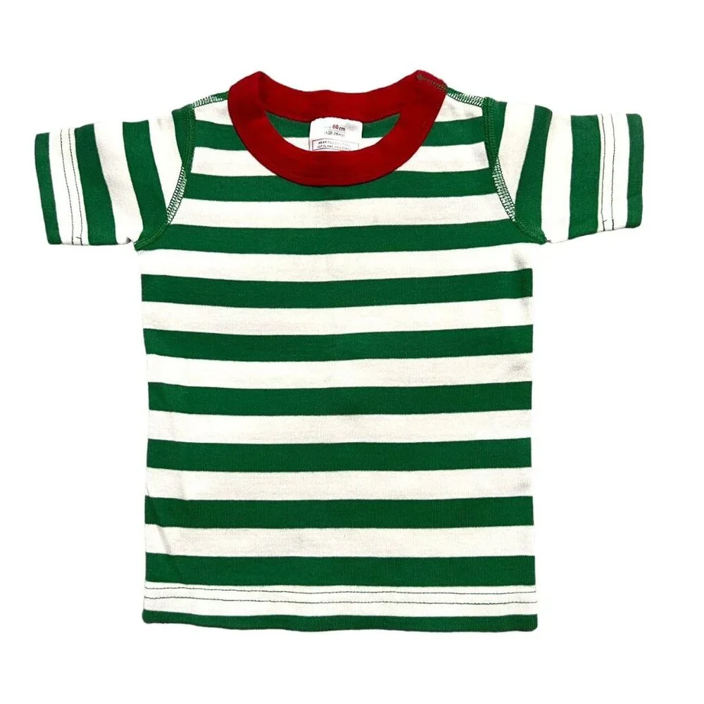 Hanna Andersson Sz 80 (18-24m) Green Striped Christmas Short Pajamas